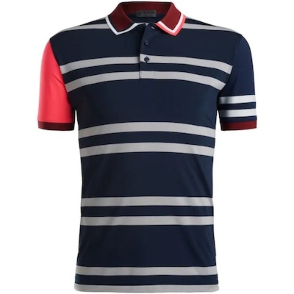 NWT!! G/FORE Variegated Stripe Tech Jersey Rib Collar Slim Fit Golf Polo - L